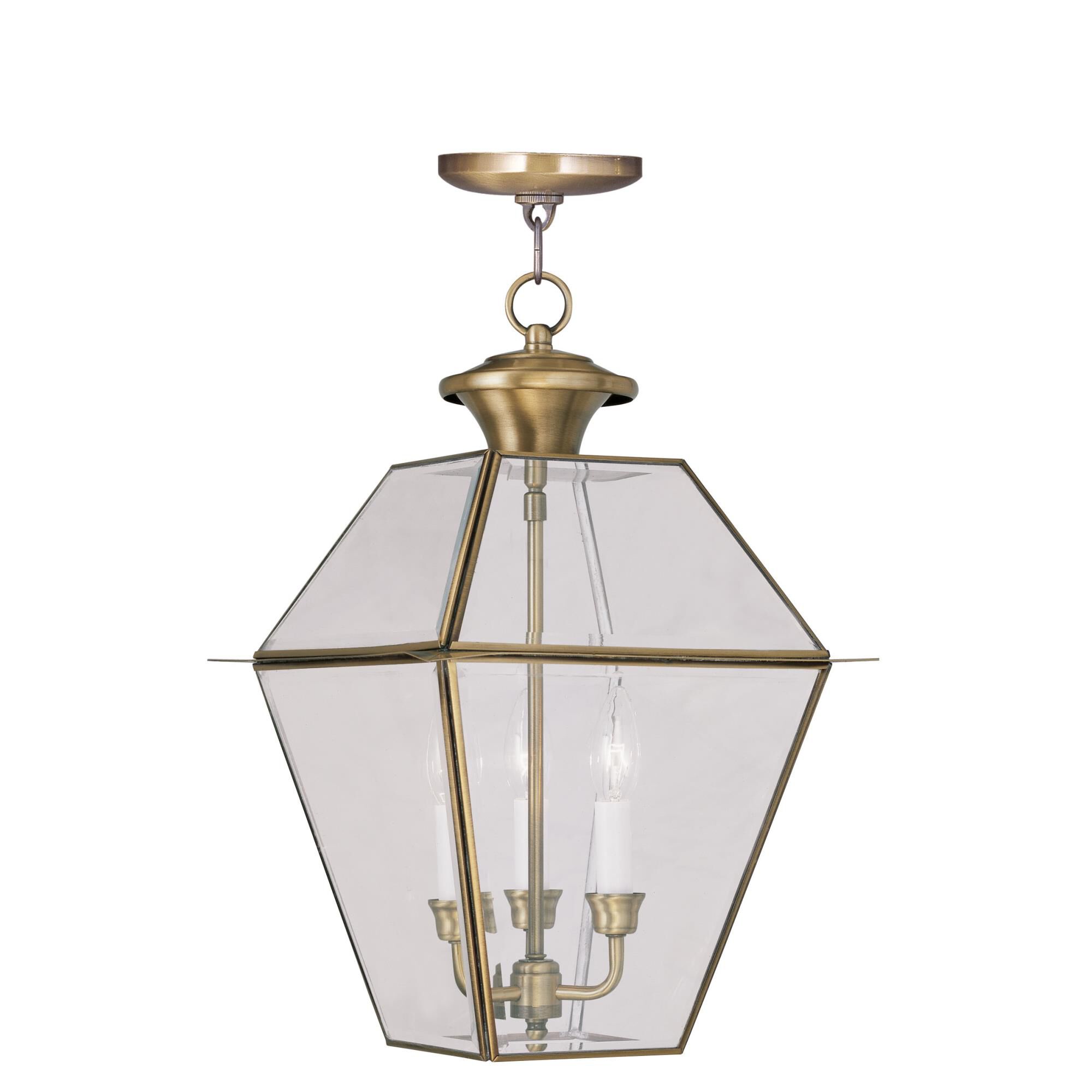 Shown in Antique Brass finish and Clear Beveled glass